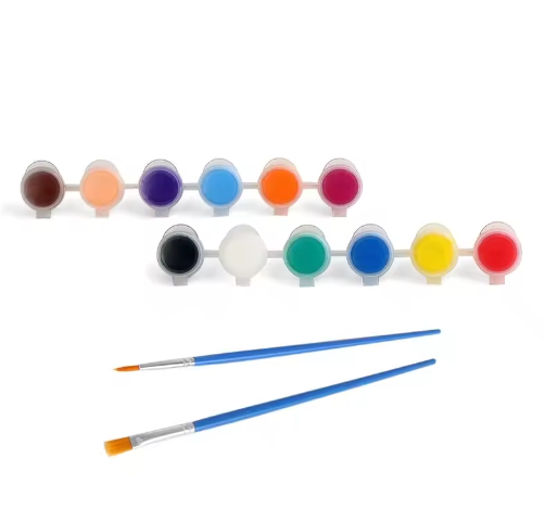 Wooden Paint Palette Set with 12 X 3ml Acrylic Paints & 2 Brushes